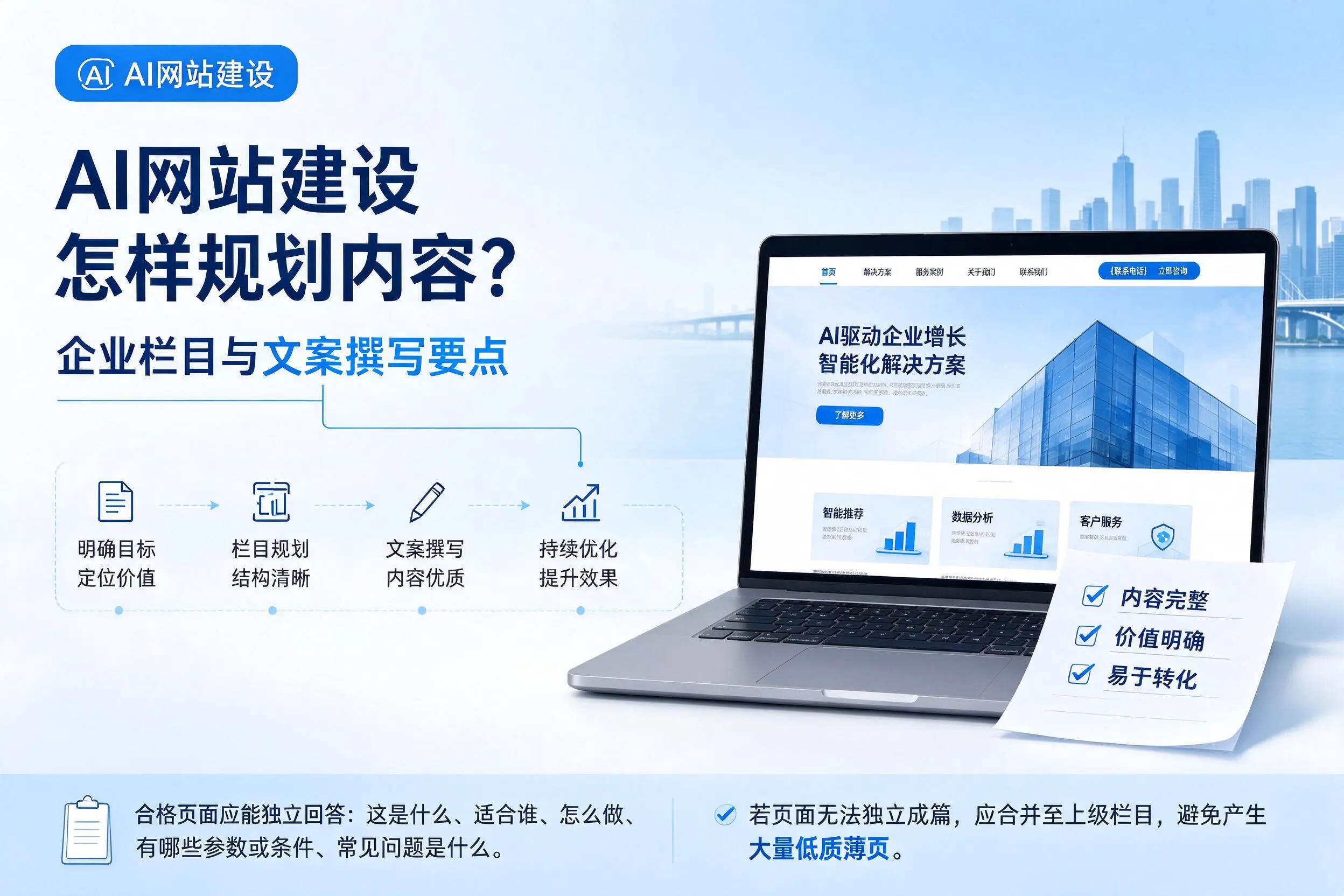 AI网站建设怎样规划内容？防城港企业栏目与文案撰写要点
